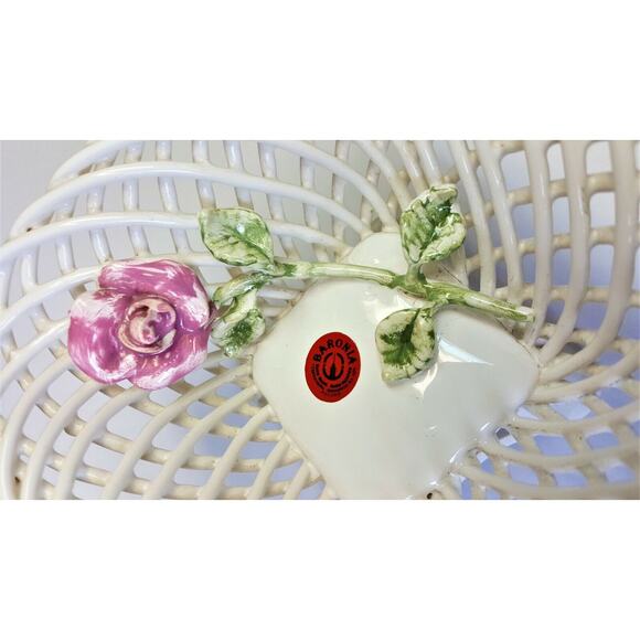 Set/2 Baronia Oval Square Flower Bowls Poland Polish Open Lattice Ceramic Rose - Picture 7 of 10